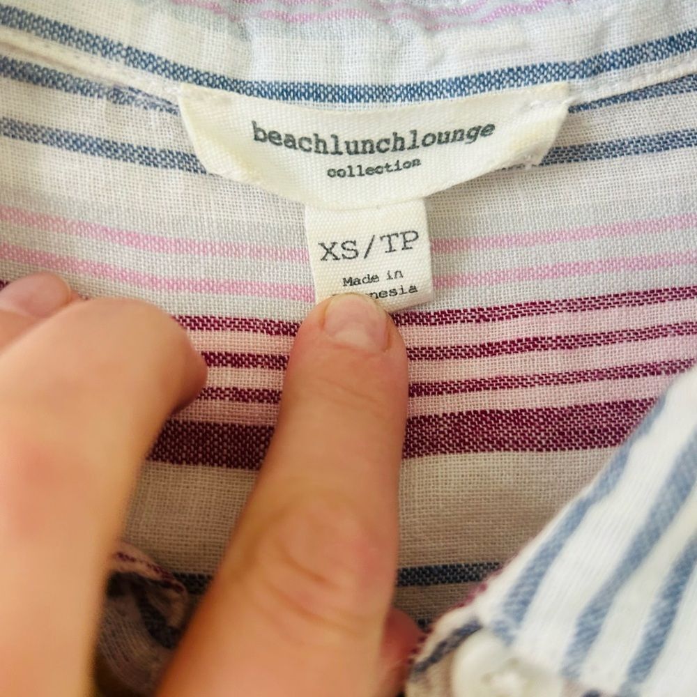 BeachLunchLounge Pink Striped Button Down Collared Linen Cotton Shirt XS - Picture 3 of 8